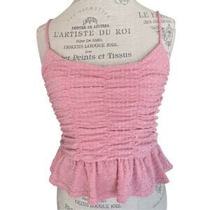 Illa Illa Pink Textured Ruched Peplum Cami Top Adjustable Straps, small